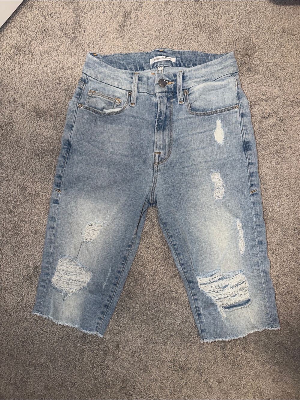 Good American Light Blue Distressed  Denim Bermuda Jeans 00/24